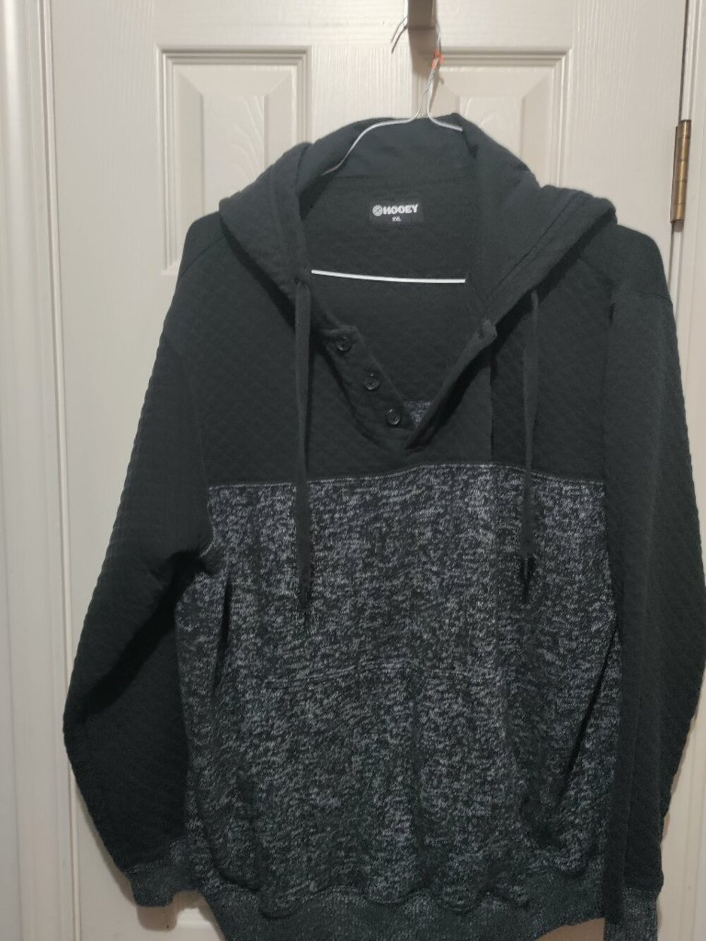 Hooey Jimmy Hoodie Men XXL Black Quilted Pullover Sweatshirt HH1194BK VGUC